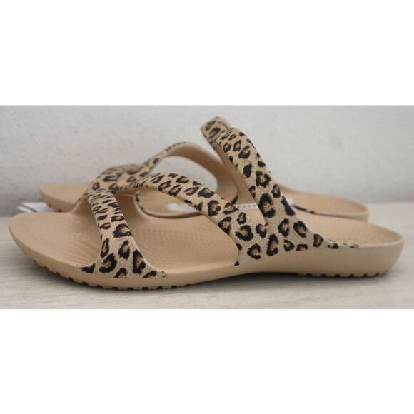 Crocs 206894-90L Women's Sz 8 Gold Kadee II Leopard Print Flip Flops Sandals - Picture 6 of 7